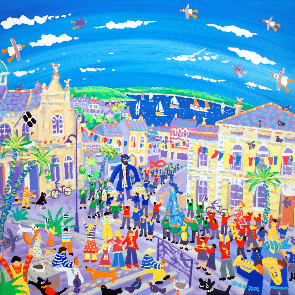 Limited Edition Print by Cornish Artist John Dyer. 'Falmouth Oyster Festival Parade'.  Cornwall Art Gallery Print