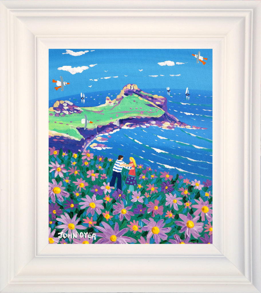 &#39;A Carpet of Flowers at Gurnard&#39;s Head, Zennor&#39;, 12 x 10 inches original art acrylic on canvas. Paintings of Cornwall by Cornish Artist John Dyer from our Cornwall Art Gallery