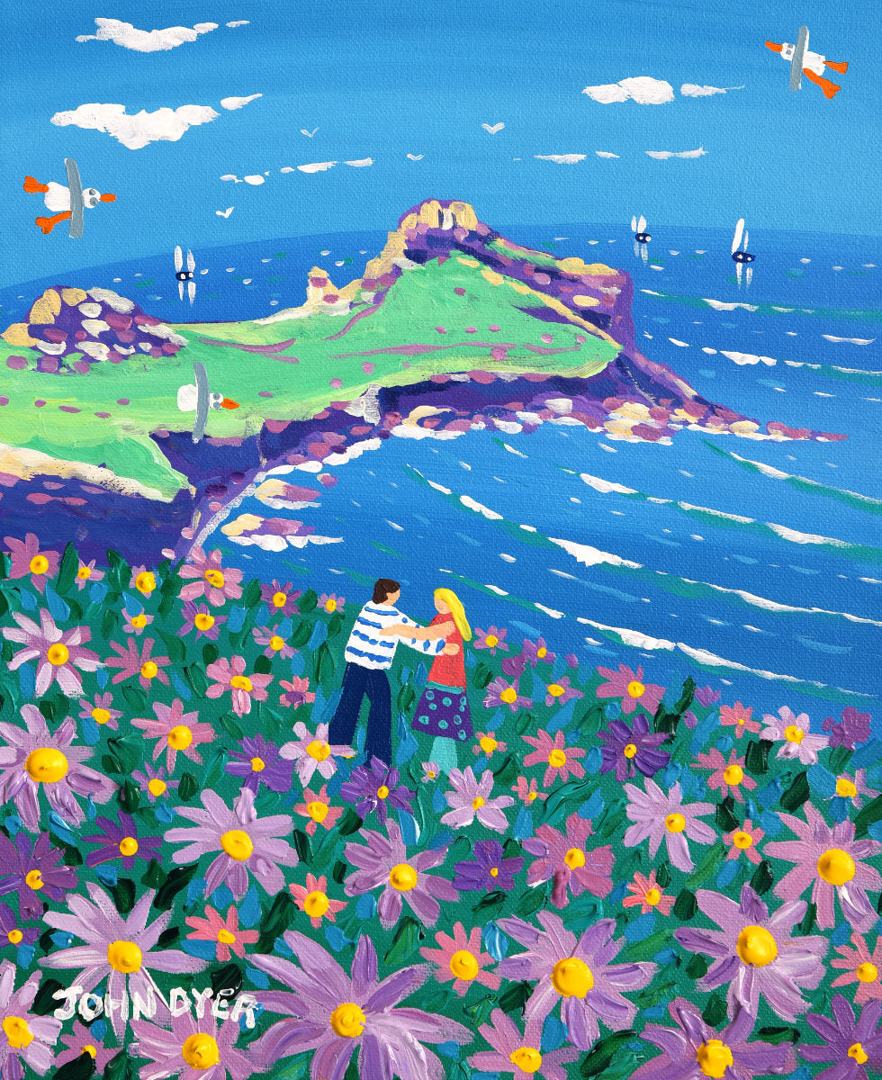 'A Carpet of Flowers at Gurnard's Head, Zennor', 12 x 10 inches original art acrylic on canvas. Paintings of Cornwall by Cornish Artist John Dyer from our Cornwall Art Gallery