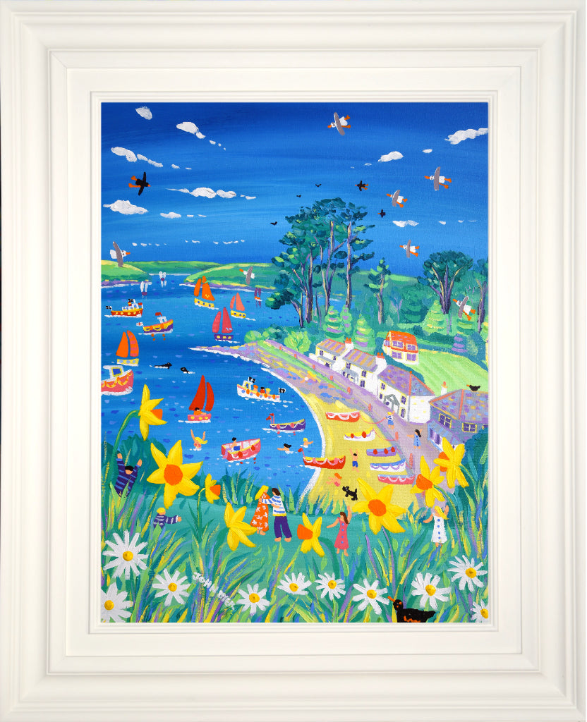 Painting by John Dyer of daffodils at Helford Passage in Cornwall.