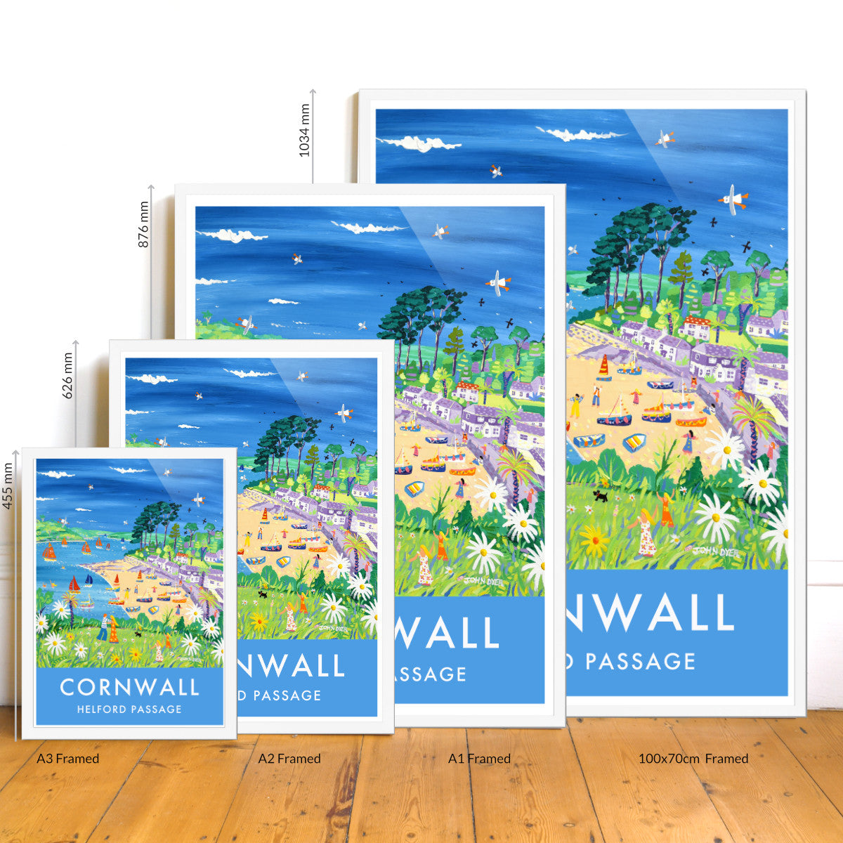 Helford Passage Art Prints of Cornwall by Cornish Artist John Dyer. Vintage Style Poster Print Art for Homes. Cornwall Art Gallery