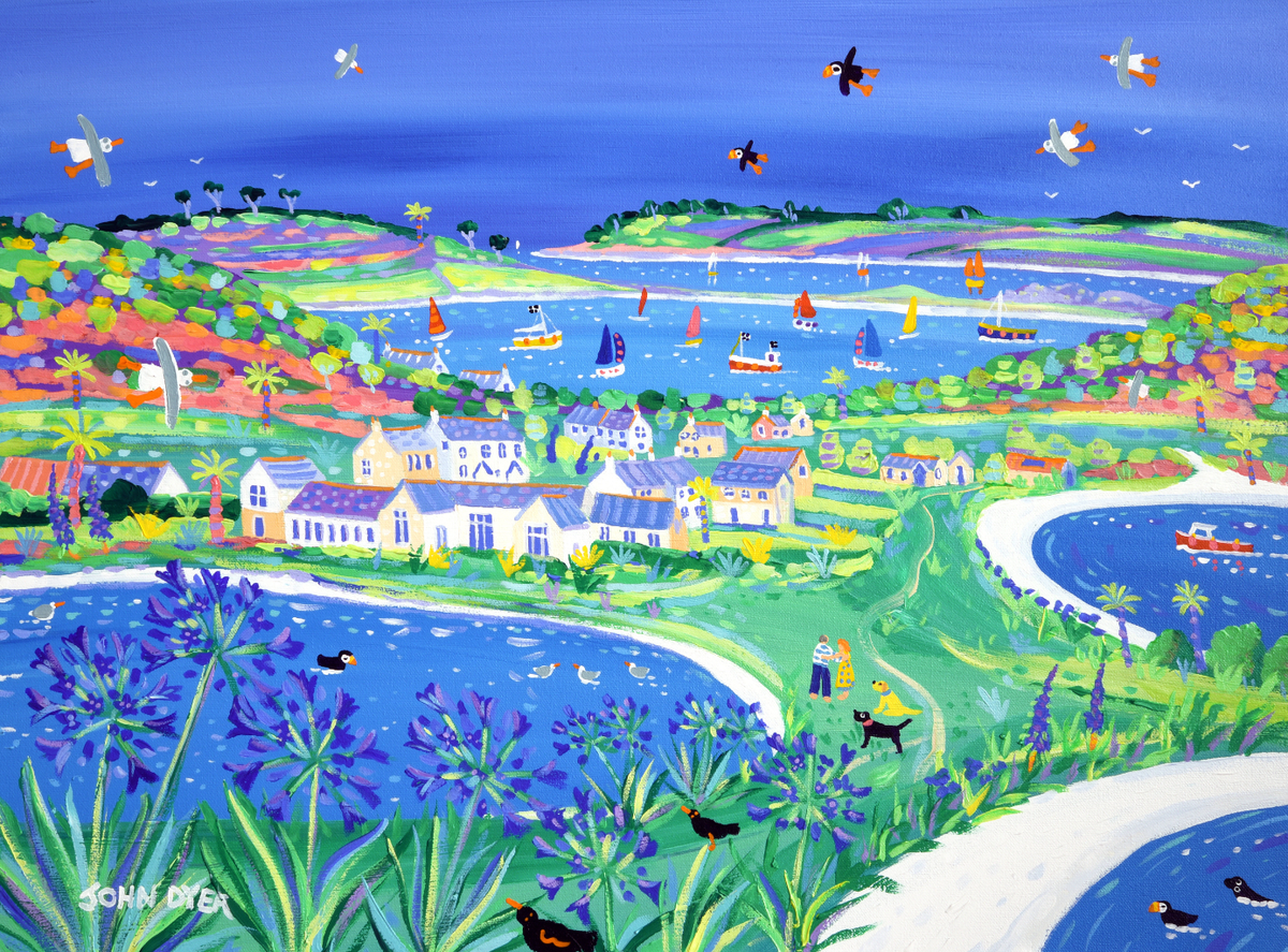 John Dyer Painting. Agapanthus Days at Hell Bay, Bryher. 18x24 inches acrylic on canvas