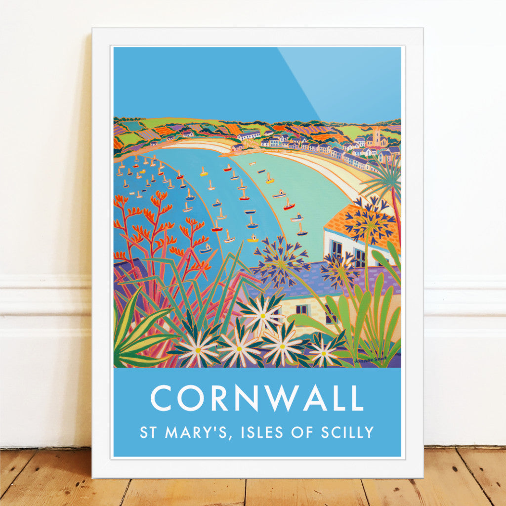 St Mary's Isles of Scilly Art Prints of Cornwall by Cornish Artist Joanne Short. Vintage Style Poster Print Art for Homes. Cornwall Art Gallery