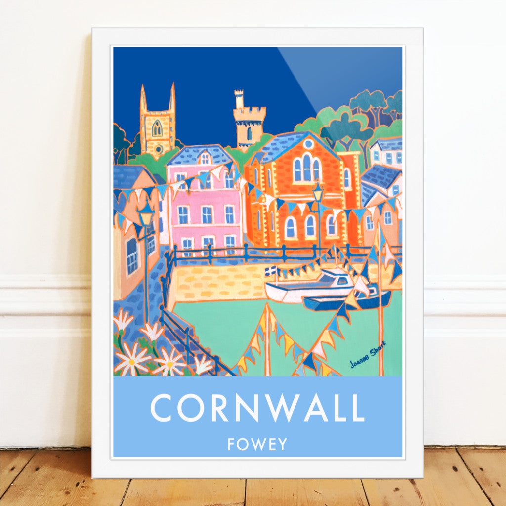 Fowey Art Prints of Cornwall by Cornish Artist Joanne Short. Vintage Style Poster Print Art for Homes. Cornwall Art Gallery