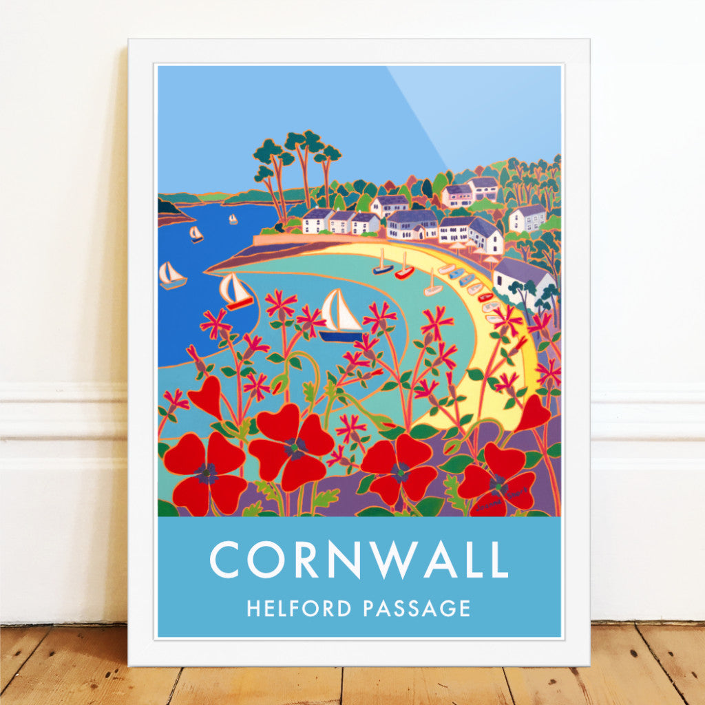 Framed Helford Passage Poster Print by Cornish Artist Joanne Short. Cornwall Art Gallery, Prints of Cornwall.