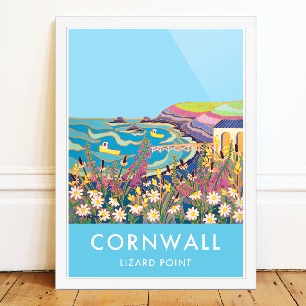 Vintage Style Travel Art Poster Print by Cornish Artist Joanne Short of Lizard Point, Cornwall