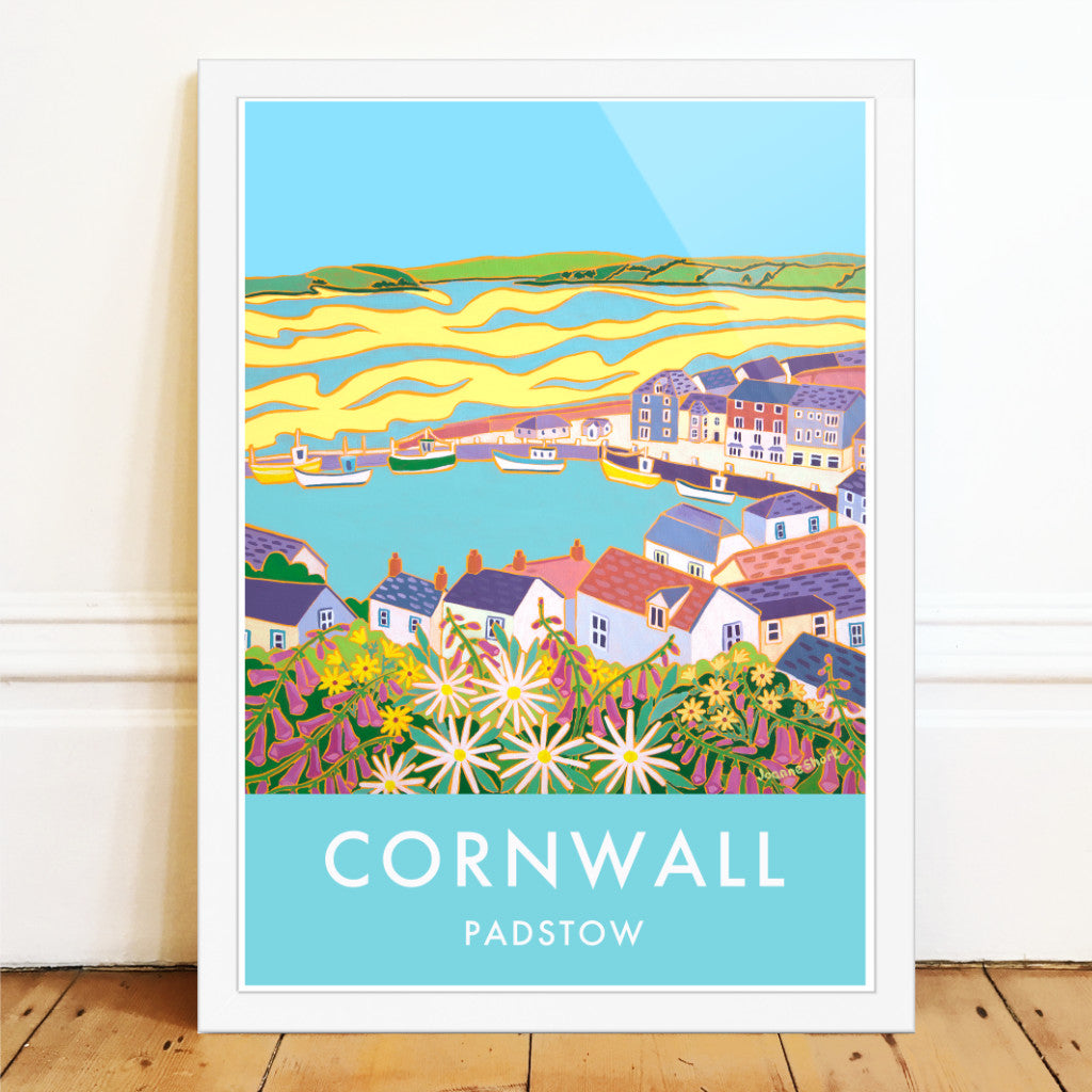 Padstow Art Print by Cornish Artist Joanne Short. Cornwall Art Gallery, Vintage Style Poster Prints of Cornwall.