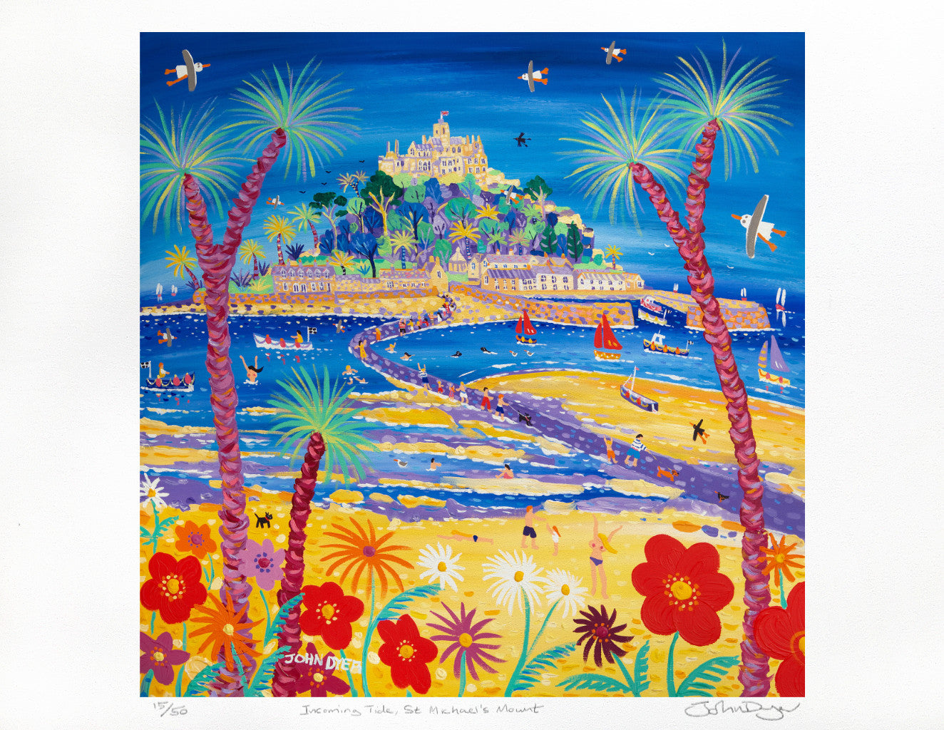 Signed Limited Edition Print by Cornish Artist John Dyer. 'Incoming Tide, St Michael's Mount'. Cornwall Art Gallery Print