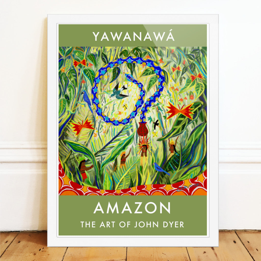 Vintage Style Jungle Poster Art Print by John Dyer. Healing Shaman. Amazon Rainforest Spiritual Snakes and Butterflies