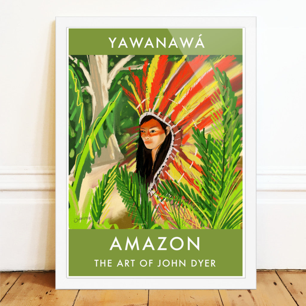 Vintage Style Jungle Wall Art Poster Print by John Dyer. Amazon Rainforest Yawanawá Girl