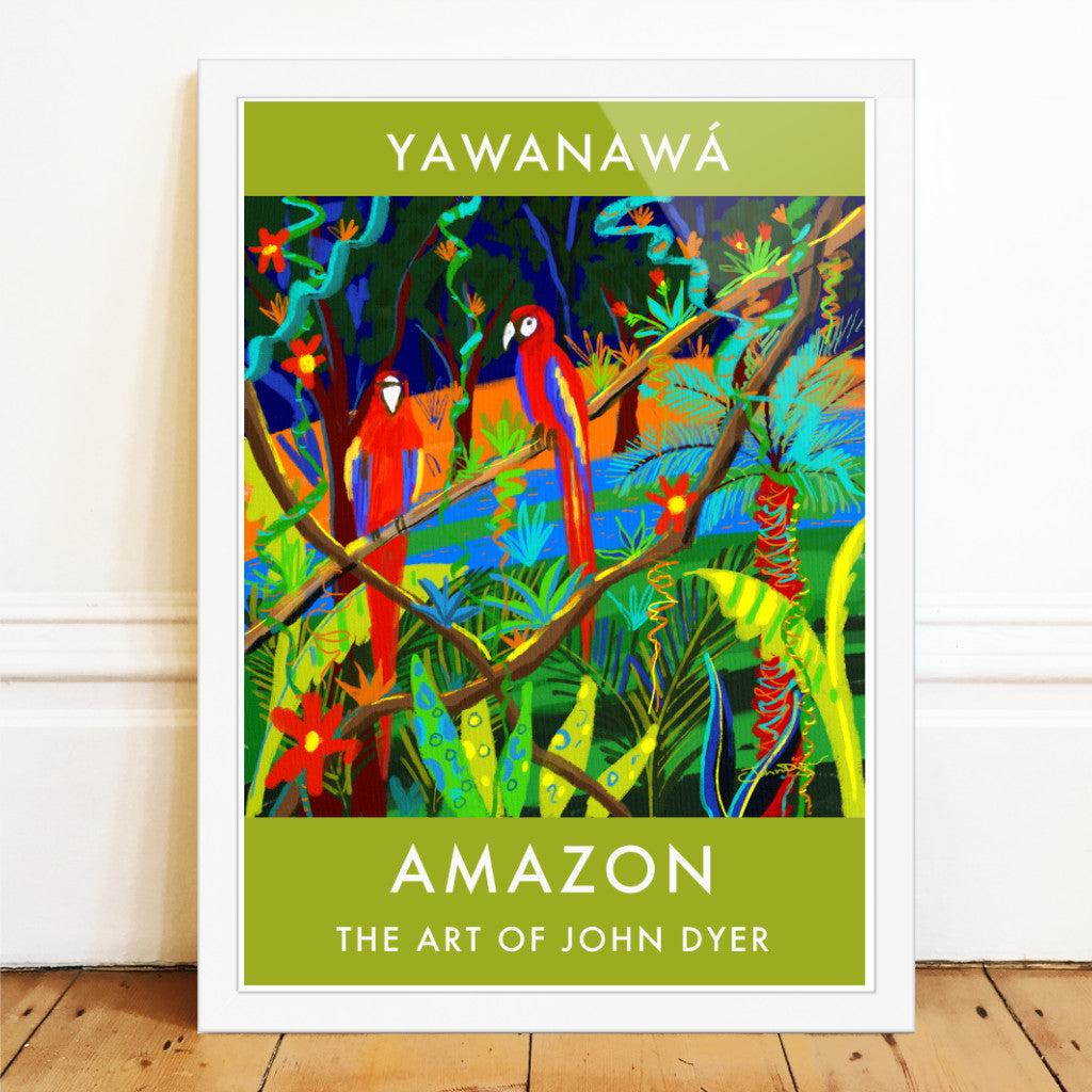 Vintage Style Jungle Wall Art Poster Print by John Dyer. Amazon Rainforest Parrots Brazil