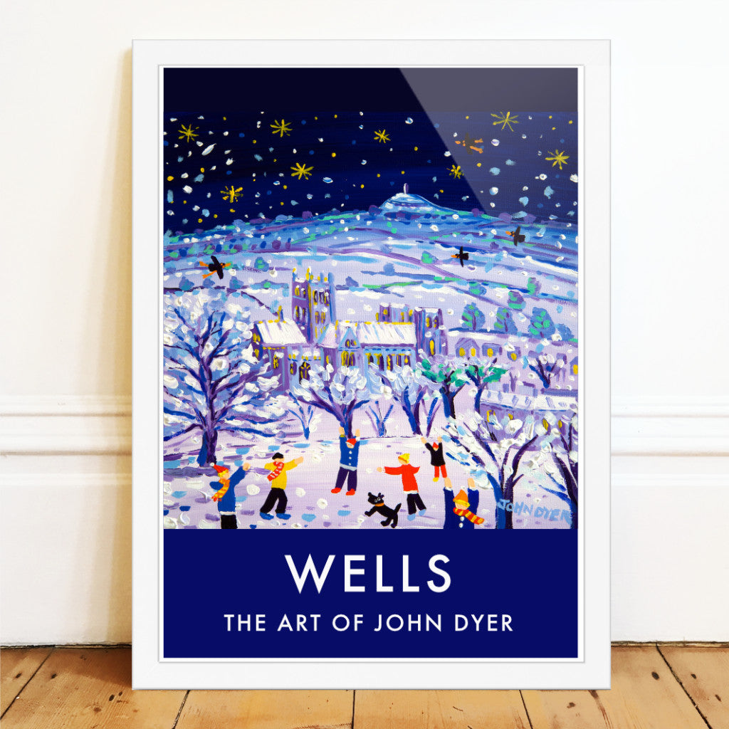 Vintage Style Travel Wall Art Poster Print by John Dyer of Wells in the Snow. Somerset Art Gallery