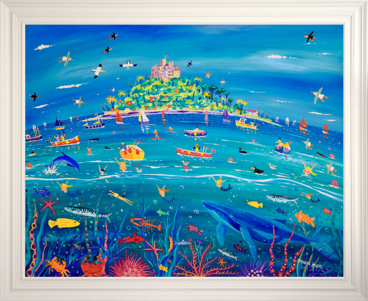 &#39;Underwater Wonders, Mount’s Bay&#39;, 48 x 60 inches acrylic on canvas. Paintings of Cornwall by Cornish Artist John Dyer. Cornwall Art Gallery
