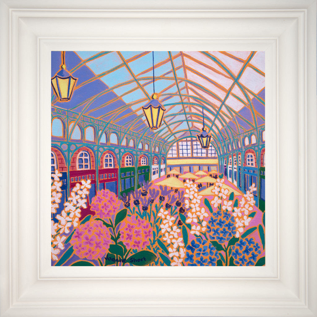 Original Painting by Joanne Short. Flower Market, Covent Garden, London. 12 x 12 inches oil on canvas