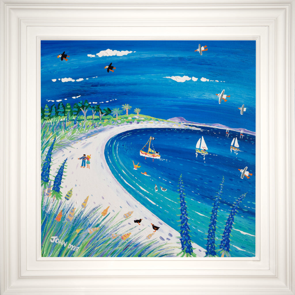 John Dyer Painting. Sparkling Blue Sea, Pentle Bay, Tresco.  24 x 24 inches, acrylic on canvas