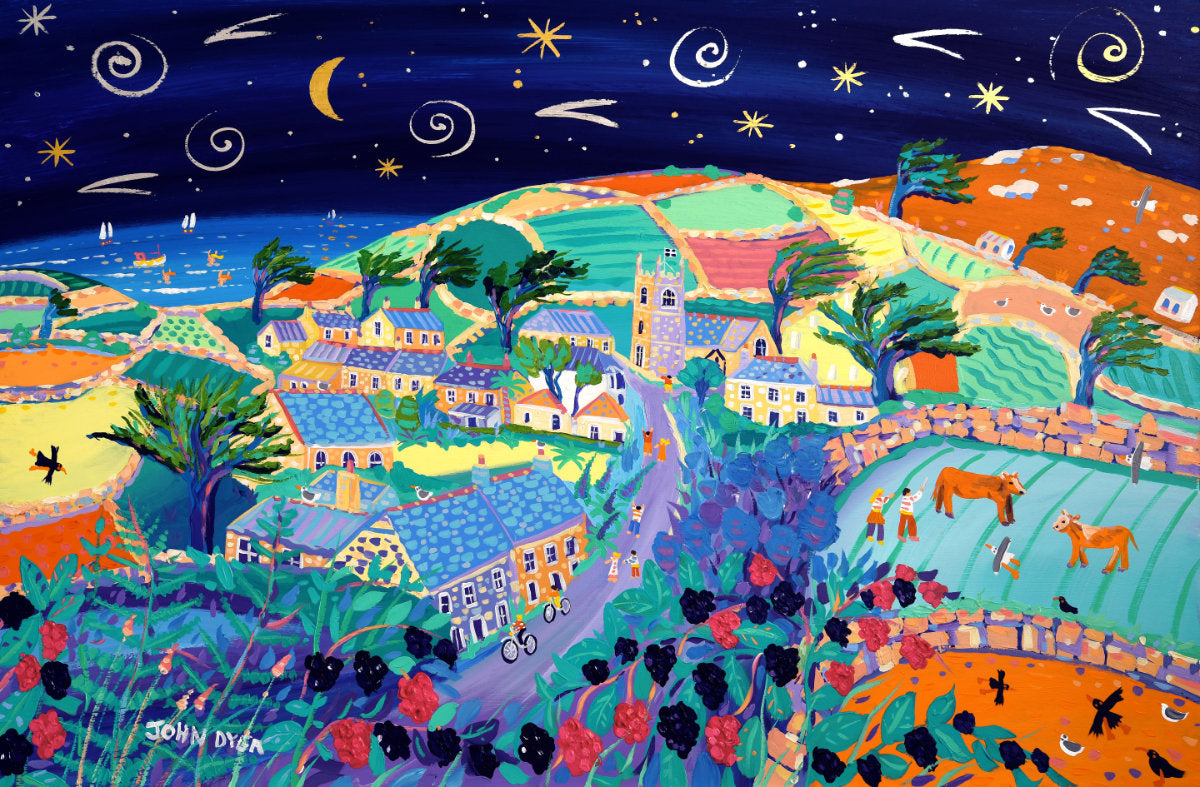 'Magical Night, Zennor'. 24 x 36 inches original art acrylic on board. Paintings of Cornwall by Cornish Artist John Dyer from our Cornwall Art Gallery