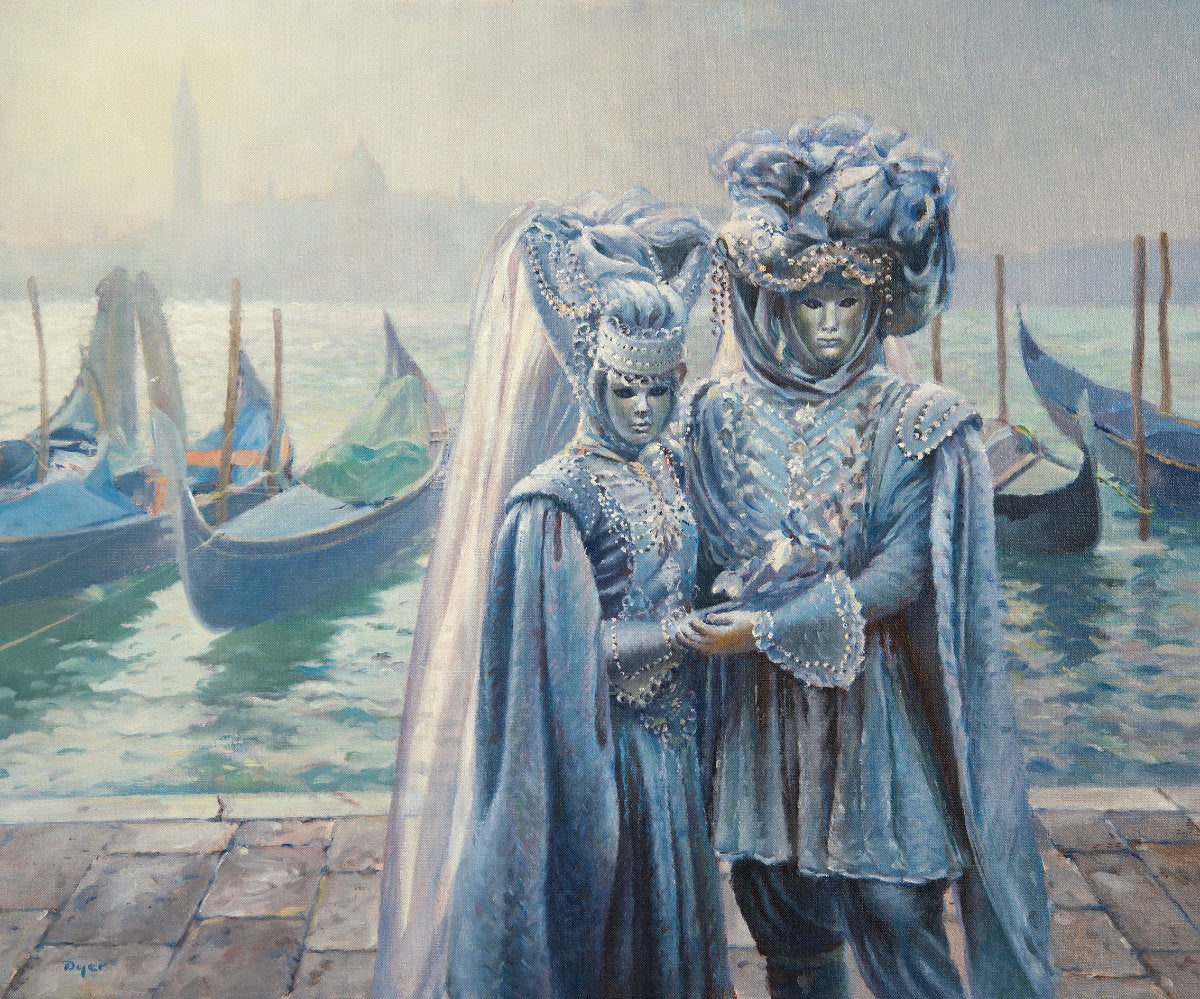 &#39;Misty Carnival Morning. Venice&#39;, 20 x 24 inches original art oil on canvas. Paintings of Italy by Cornish Artist Ted Dyer from our Cornwall Art Gallery