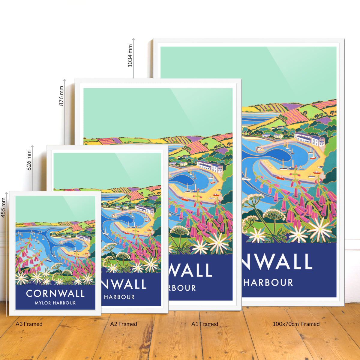 Mylor Harbour Art Prints of Cornwall by Cornish Artist Joanne Short. Cornwall Art Gallery, Vintage Style Poster Art for Homes