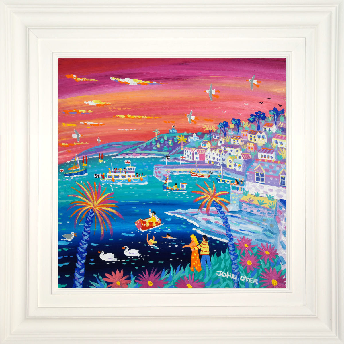 &#39;Romantic Sunset, St Mawes&#39;, 18x18 inches acrylic on canvas. Cornwall Painting by Cornish Artist John Dyer. Cornish Art from our Cornwall Art Gallery