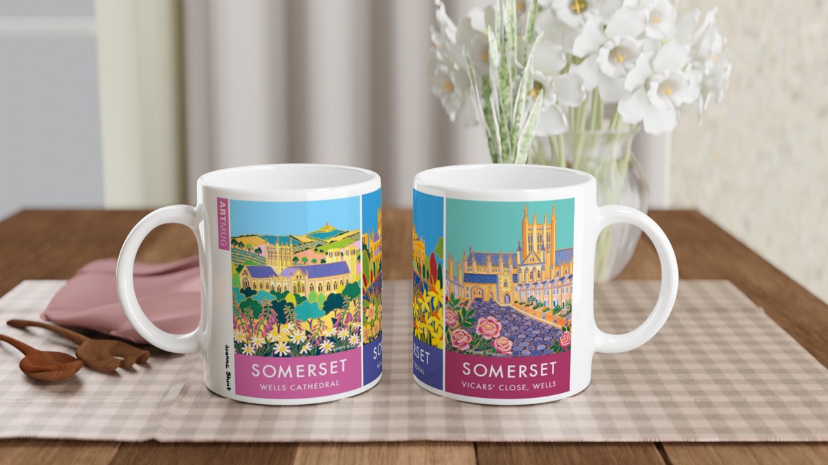 Joanne Short Ceramic Somerset Art Mug featuring Wells, Vicars Close and Wells Cathedral
