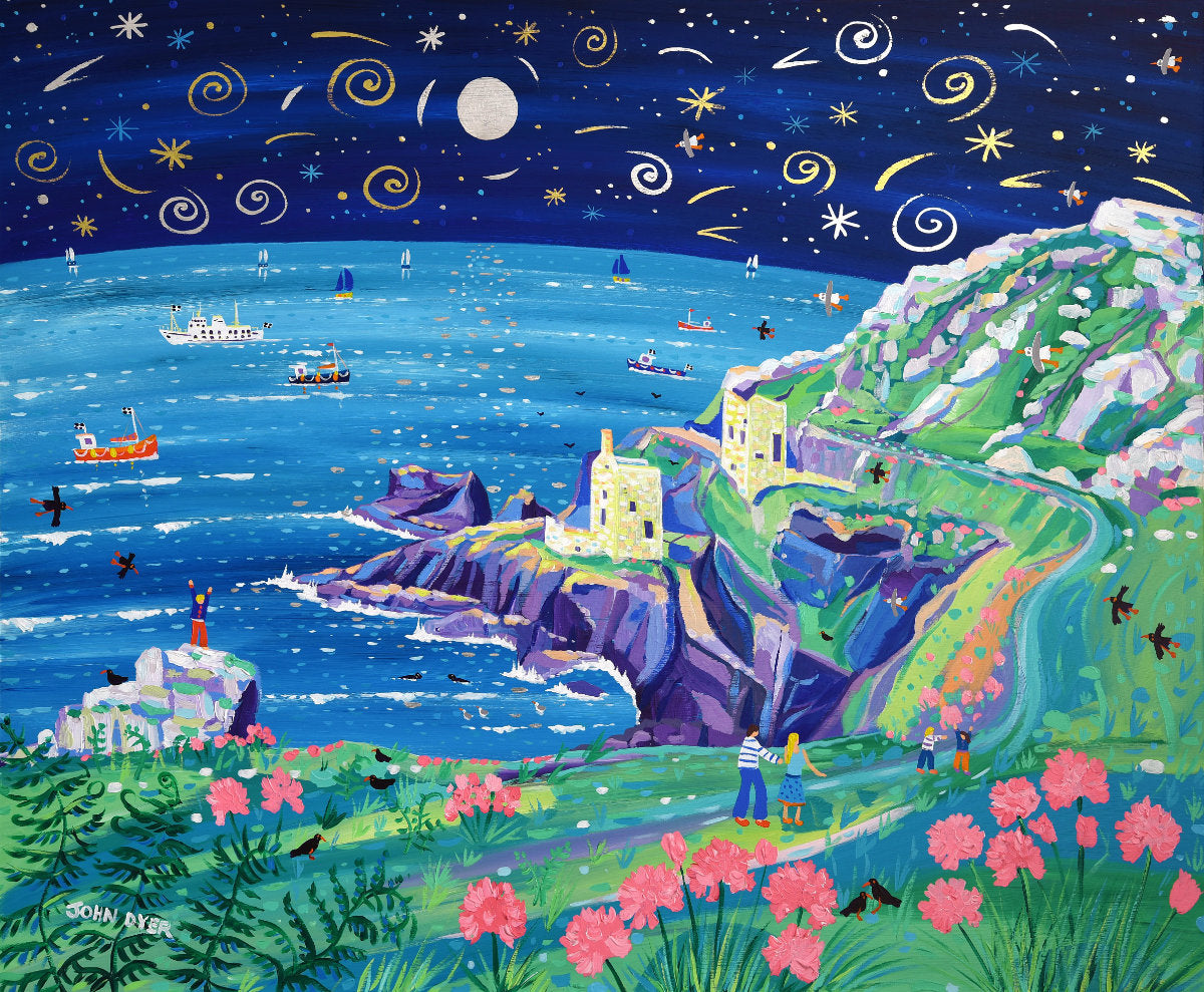 'Shooting Stars over Botallack'. 33 x 40 inches original art acrylic on board. Paintings of Cornwall by Cornish Artist John Dyer from our Cornwall Art Gallery