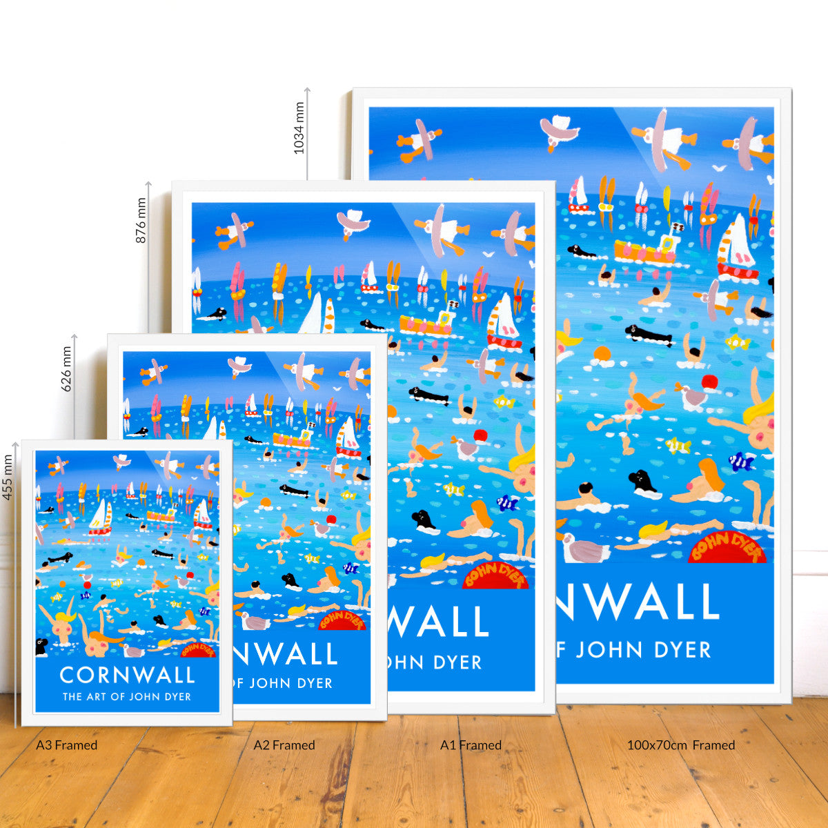 Vintage Style Seaside Travel Poster Print by Cornish Artist John Dyer. Swimmers, Seals &amp; Sails in Cornwall