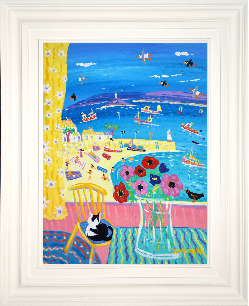 'Snoozing on the Chair, St Ives', 24x18 inches acrylic on canvas. Cornwall Painting by Cornish Artist John Dyer. Cornish Art from our Cornwall Art Gallery