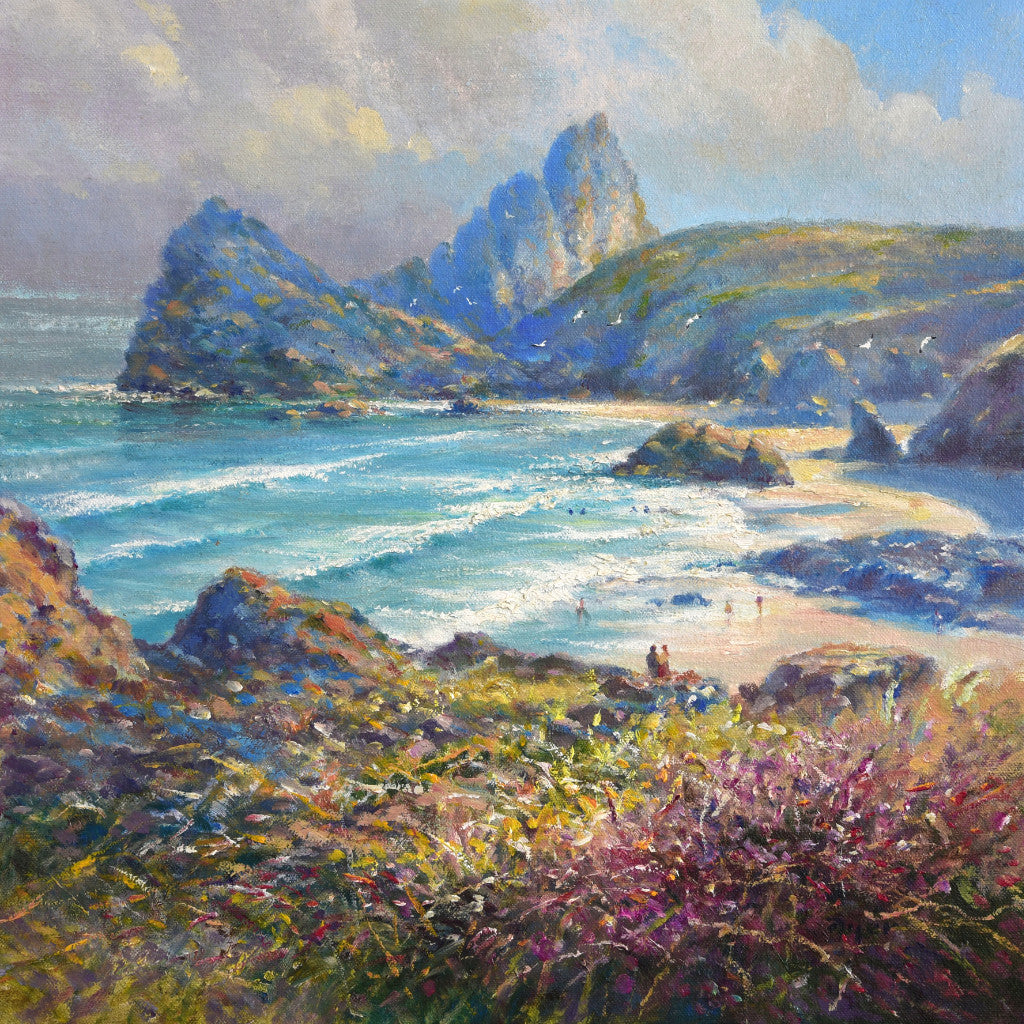 Ted Dyer painting. Soft Light, Kynance Cove. 14 x 14 inches oil on canvas.