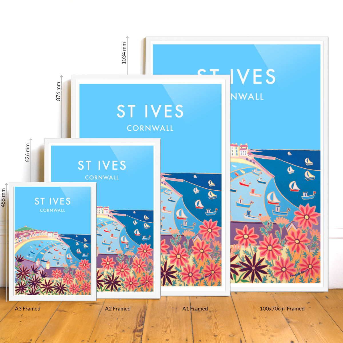 Vintage Style Travel Poster Print by Joanne Short of St Ives Harbour Beach in Cornwall
