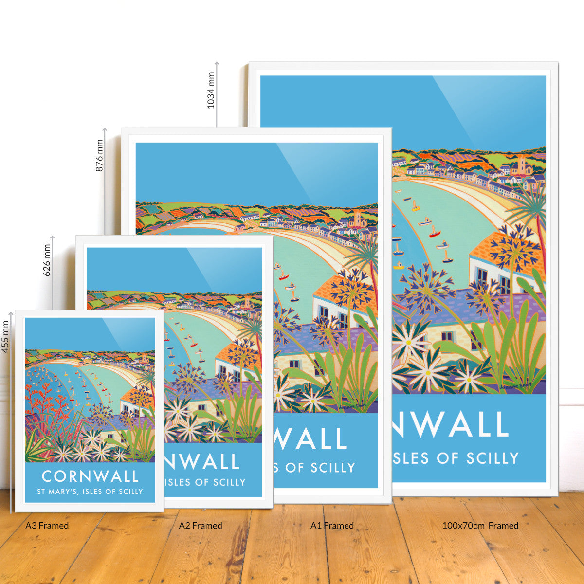 St Mary&#39;s Isles of Scilly Art Prints of Cornwall by Cornish Artist Joanne Short. Vintage Style Poster Print Art for Homes. Cornwall Art Gallery