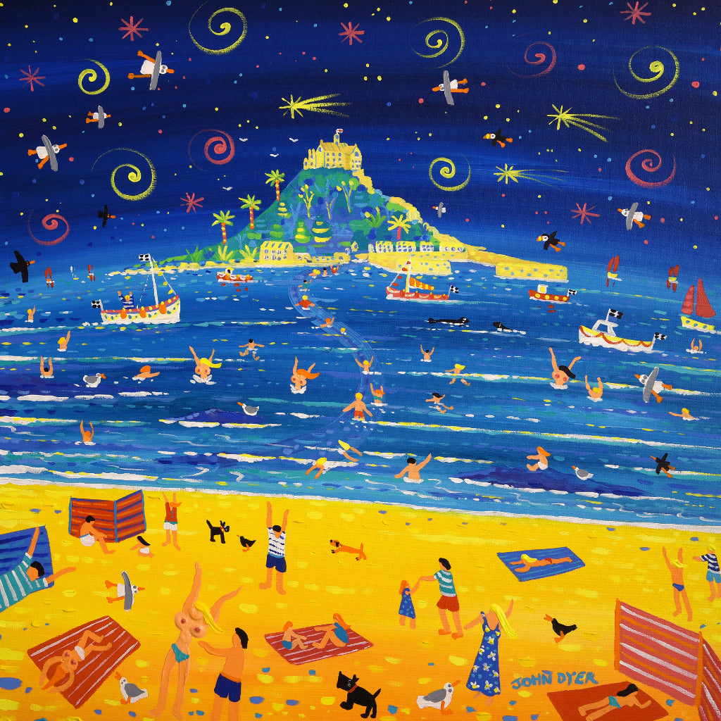 John Dyer Painting. Summer Shooting Stars, St Michael&#39;s Mount. 24 x 24 inches acrylic on canvas