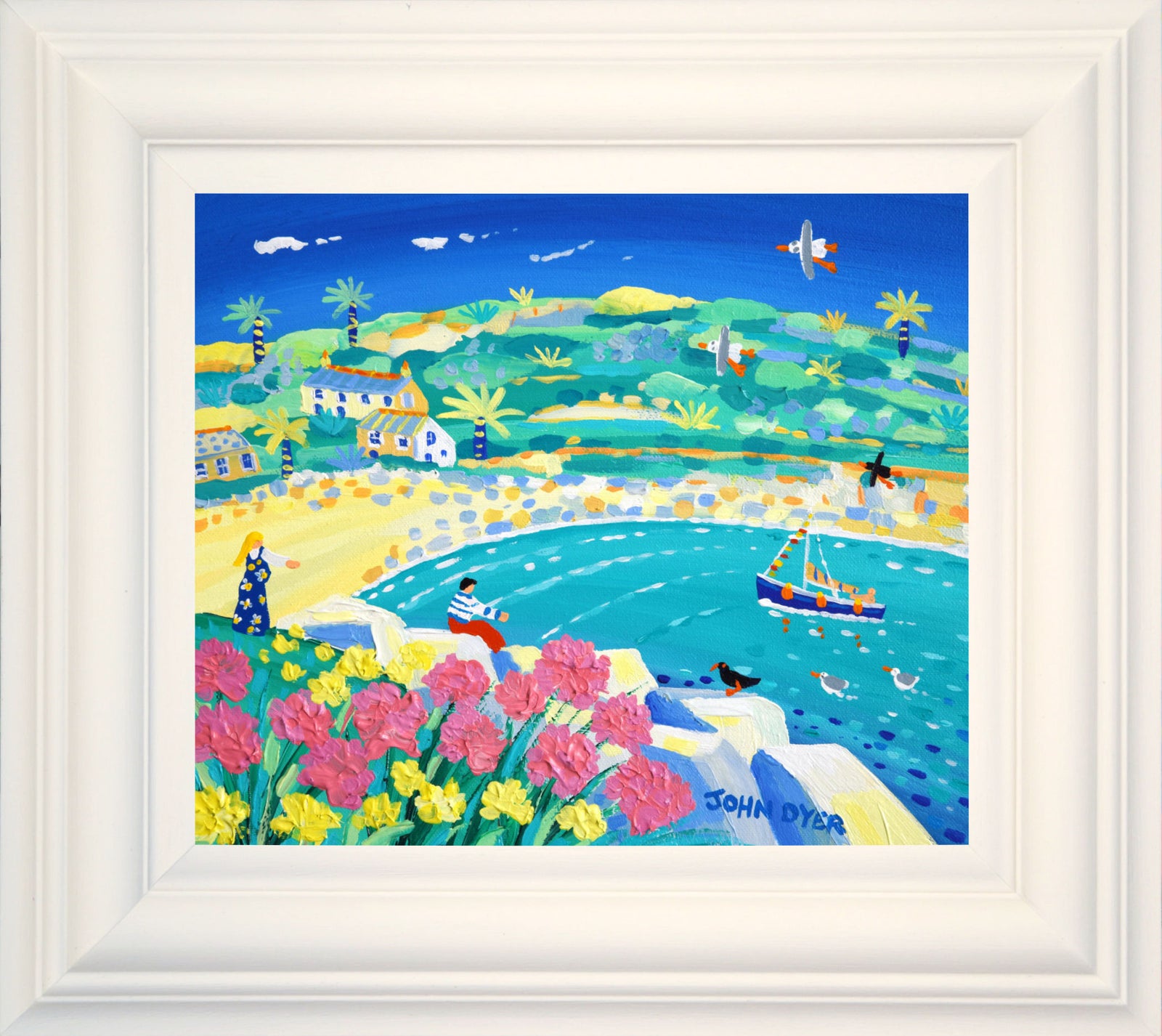 'Sunny Day, Lamorna Cove', 12x10 inches acrylic on canvas. Cornwall Painting by Cornish Artist John Dyer. Cornish Art from our Cornwall Art Gallery