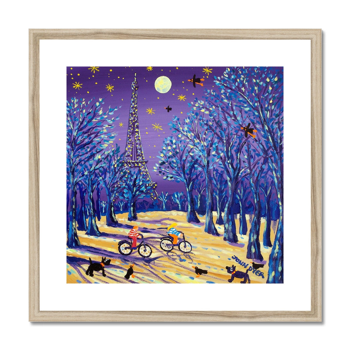 John Dyer Framed Open Edition French Art Print &#39;Cycling under the Moon, Eiffel Tower, Paris, France&#39; French Art Gallery