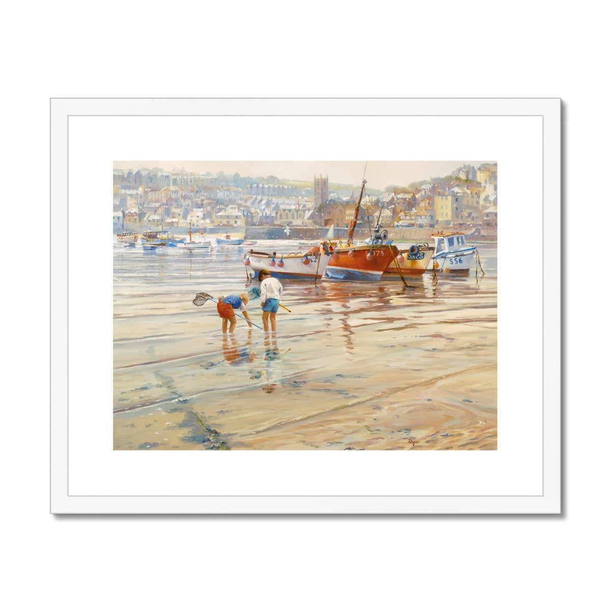 Ted Dyer Framed Open Edition Cornish Fine Art Print. &#39;Calm Waters, St Ives Harbour&#39;. Cornwall Art Gallery