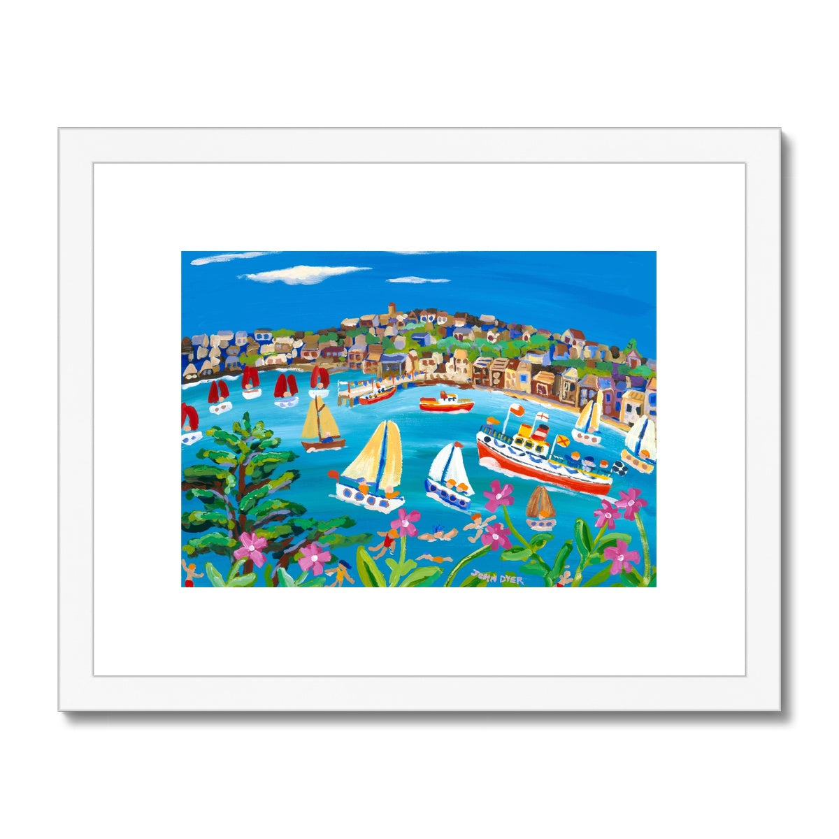 John Dyer Framed Open Edition Cornish Fine Art Print. 'Campion Days, Flushing'. Cornwall Art Gallery