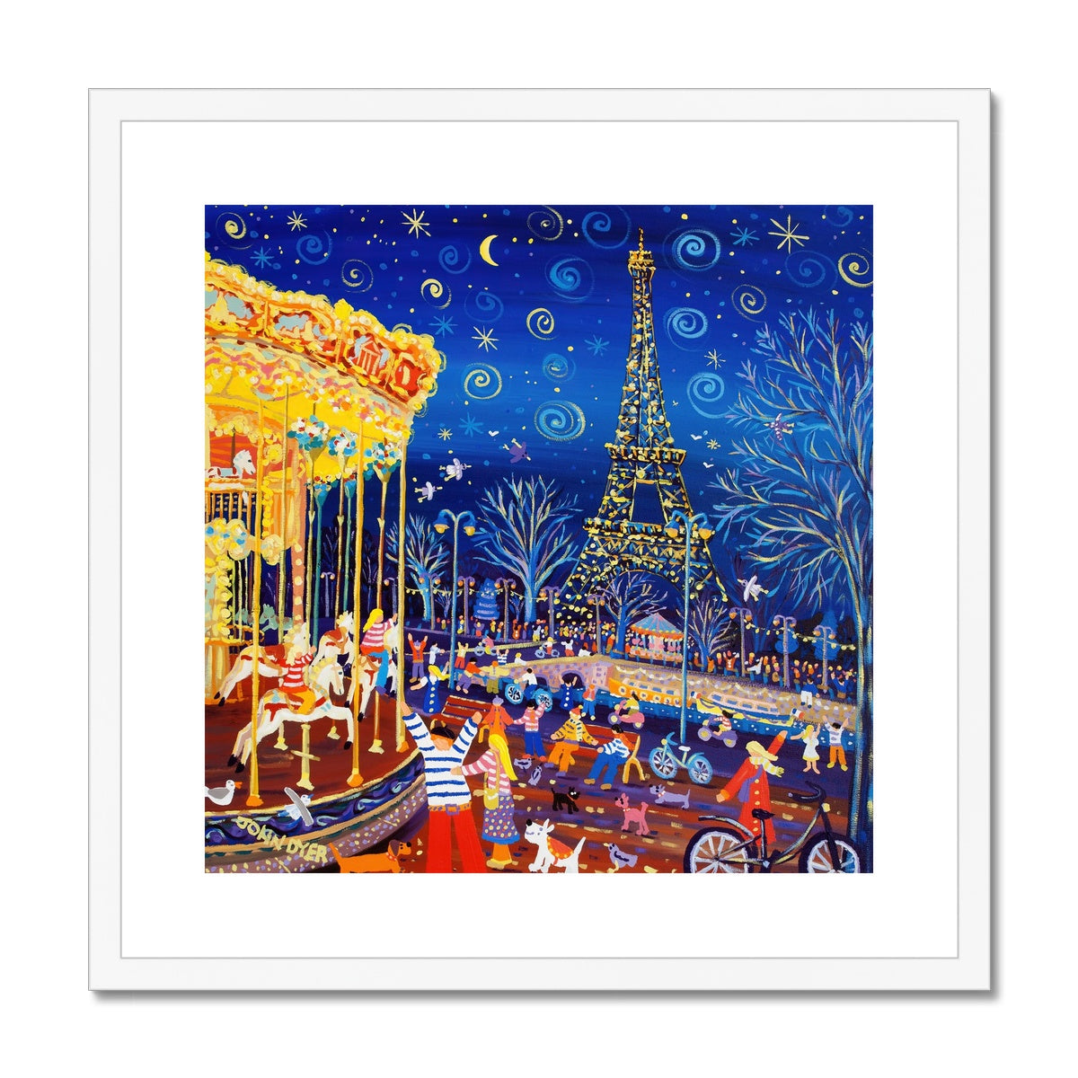 John Dyer Framed Open Edition French Art Print 'Twinkling Lights and Carousel Delights, Paris, Eiffel Tower' French Art Gallery