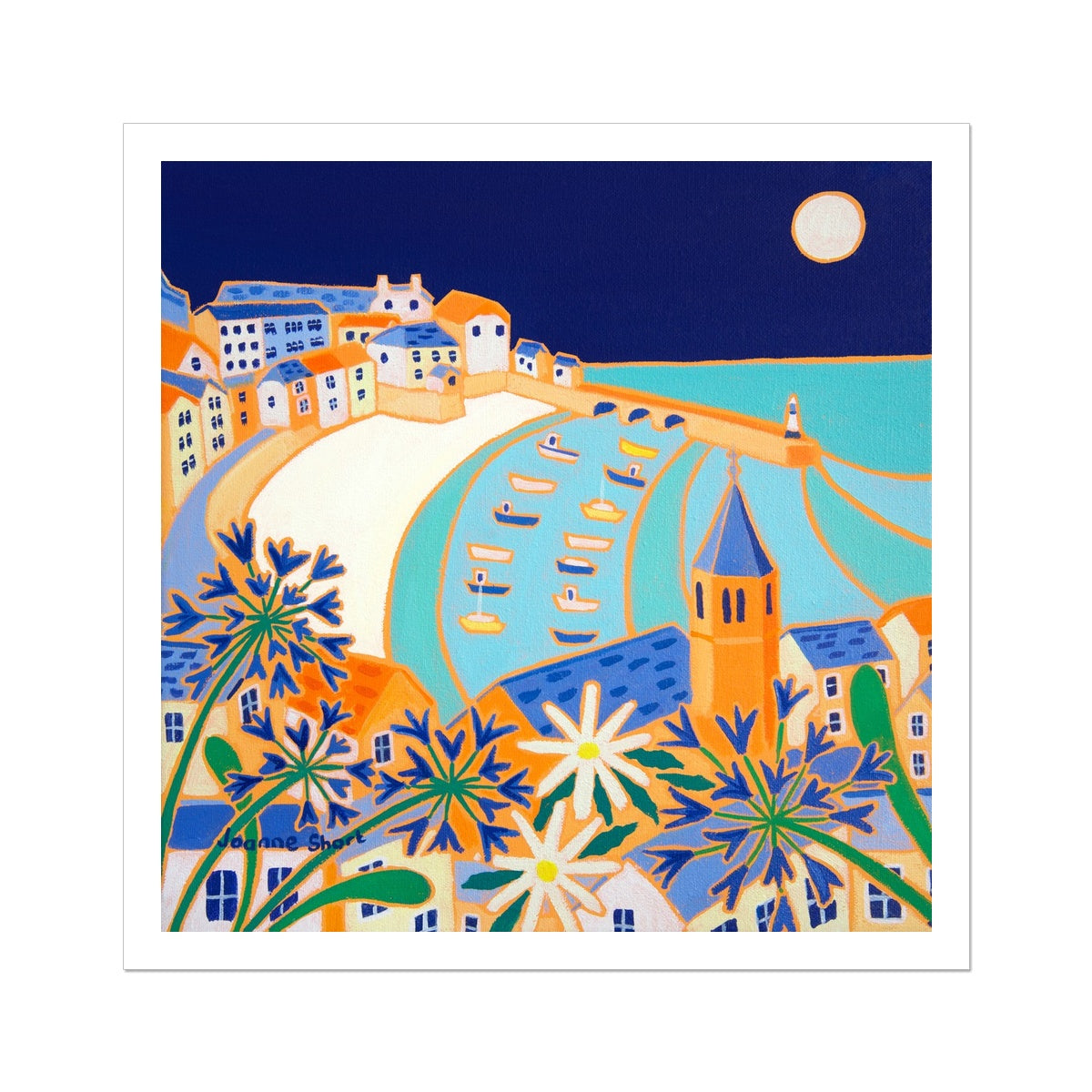 Joanne Short Open Edition Cornish Art Print. 'Harvest Moon, St Ives'. Cornwall Art Gallery