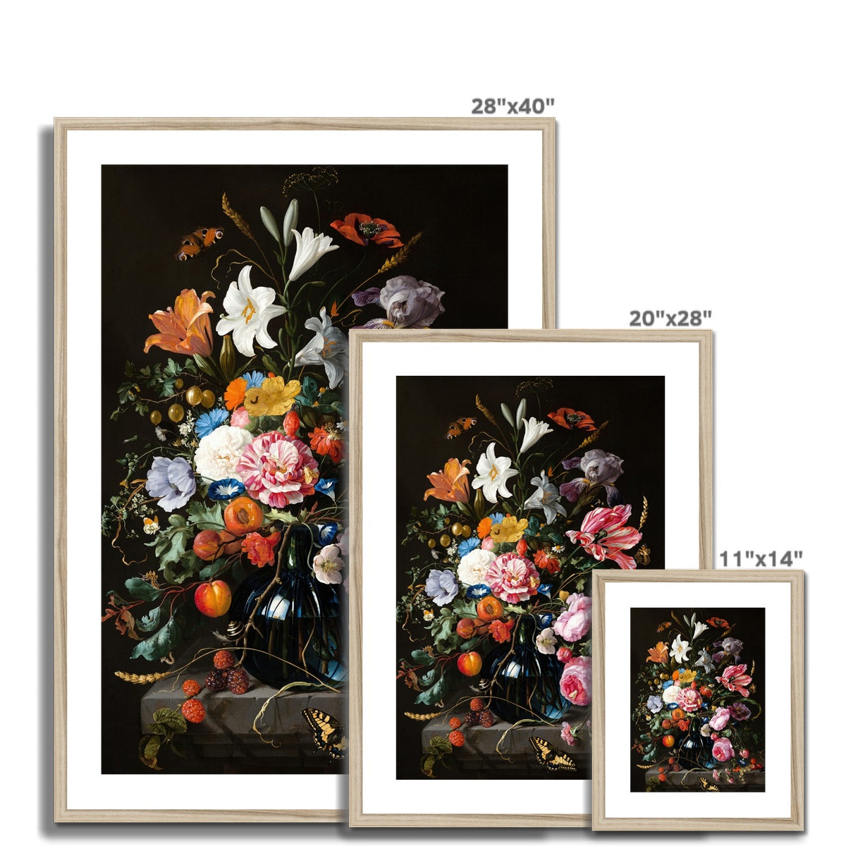 &#39;Vase of Flowers&#39; Still Life by Jan Davidsz de Heem. Framed Open Edition Fine Art Print. Historic Art