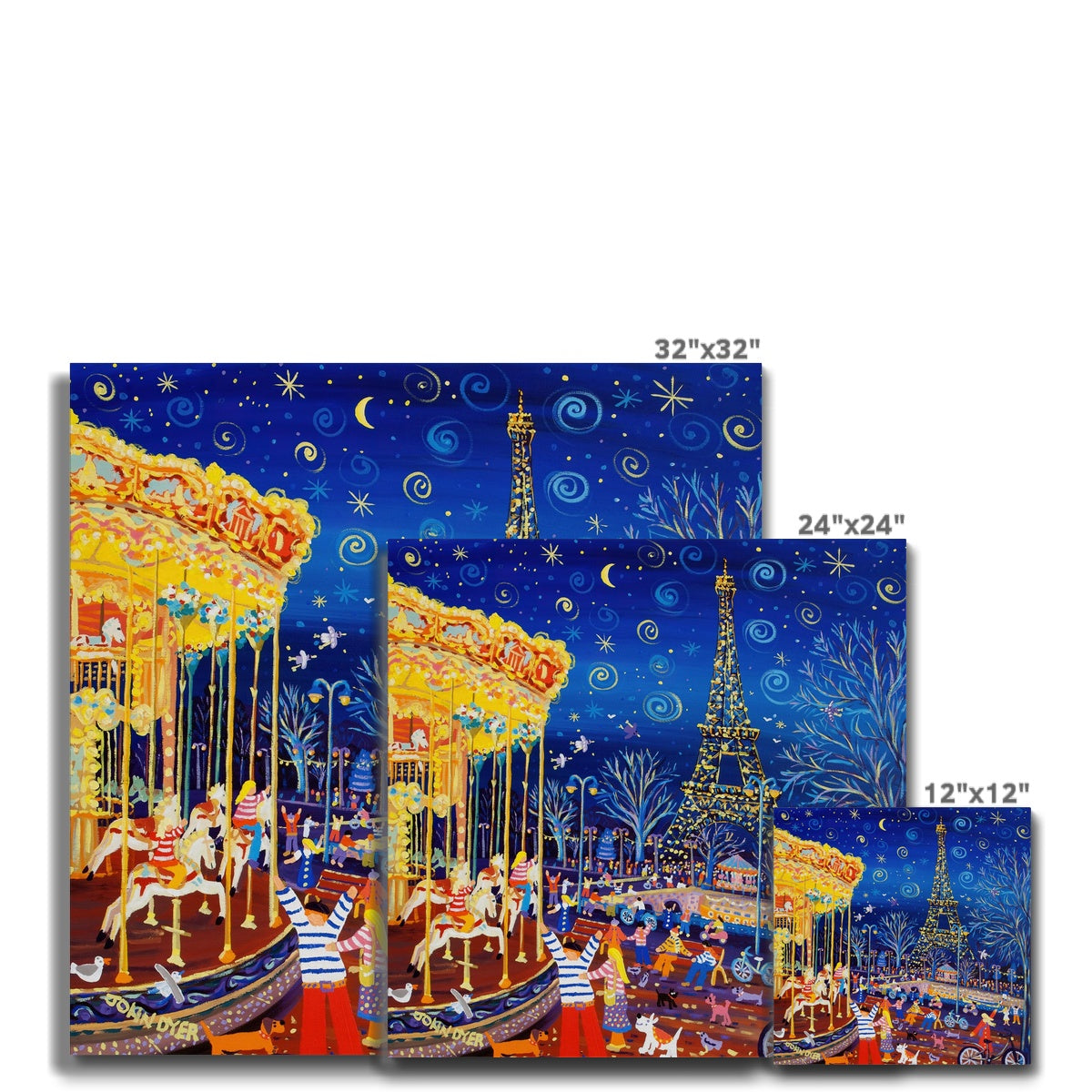 Twinkling Lights and Carousel Delights, Paris, Eiffel Tower. Canvas Art Print by John Dyer