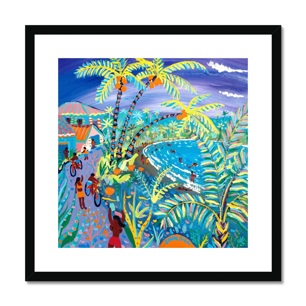 John Dyer Framed Open Edition Cornish Art Print. 'Swaying Caribbean Coconuts, Costa Rica'. Caribbean Art Gallery