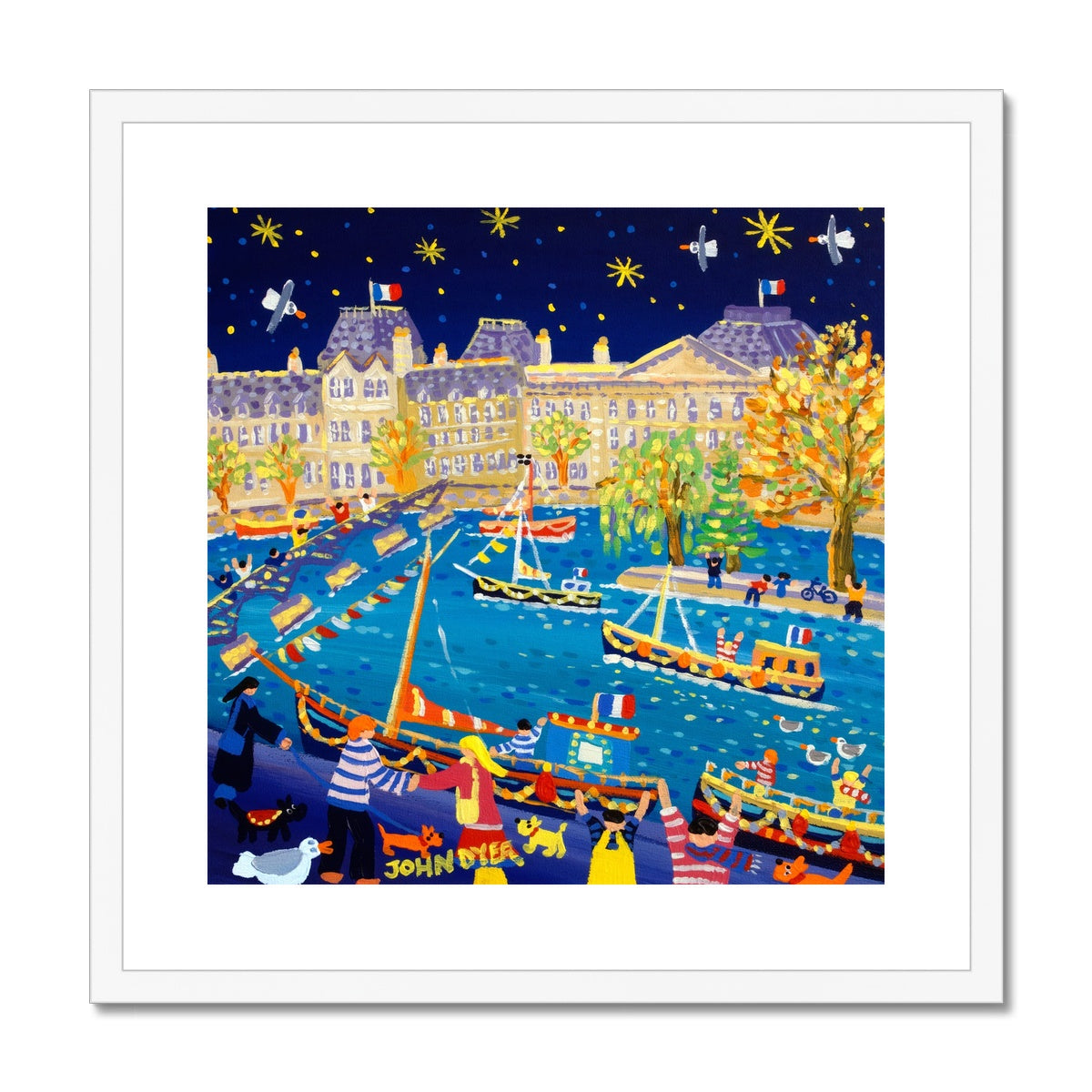 John Dyer Framed Open Edition City Fine Art Print. 'Evening Parisian Promenade, Paris, France'. French Art Gallery