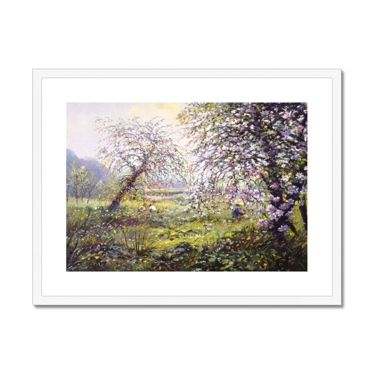 Ted Dyer Framed Open Edition Cornish Fine Art Print. 'Playing in the Apple Orchard'. Cornwall Art Gallery