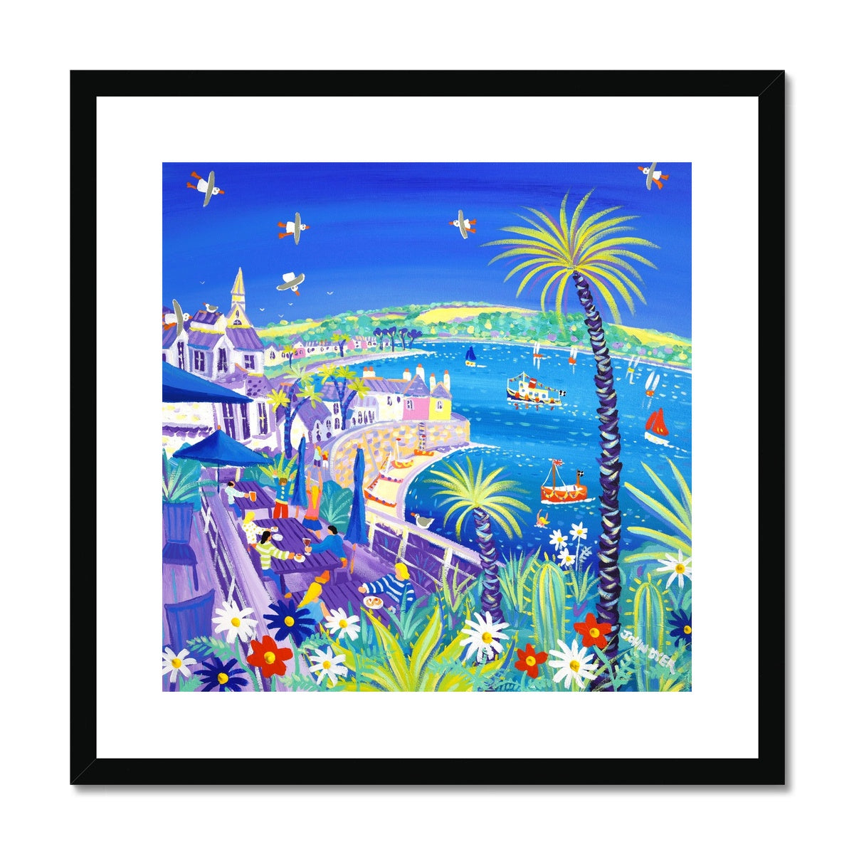 John Dyer Framed Open Edition Cornish Art Print. 'Teatime Treats at the Tresanton Hotel, St Mawes'. Cornwall Art Gallery
