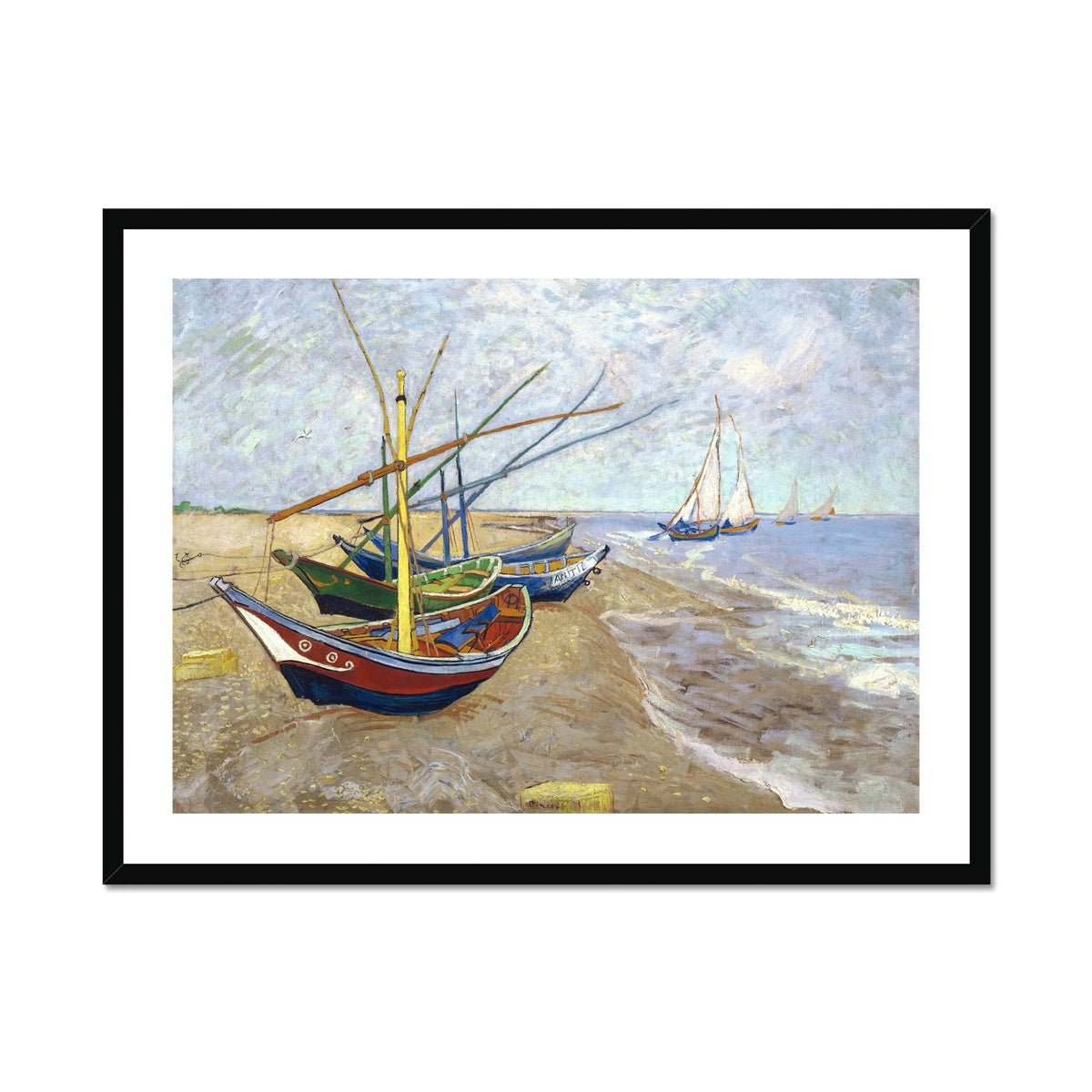 Vincent Van Gogh Framed Open Edition Art Print. &#39;Barques aux Saintes-Maries&#39;. Art Gallery Historic Art