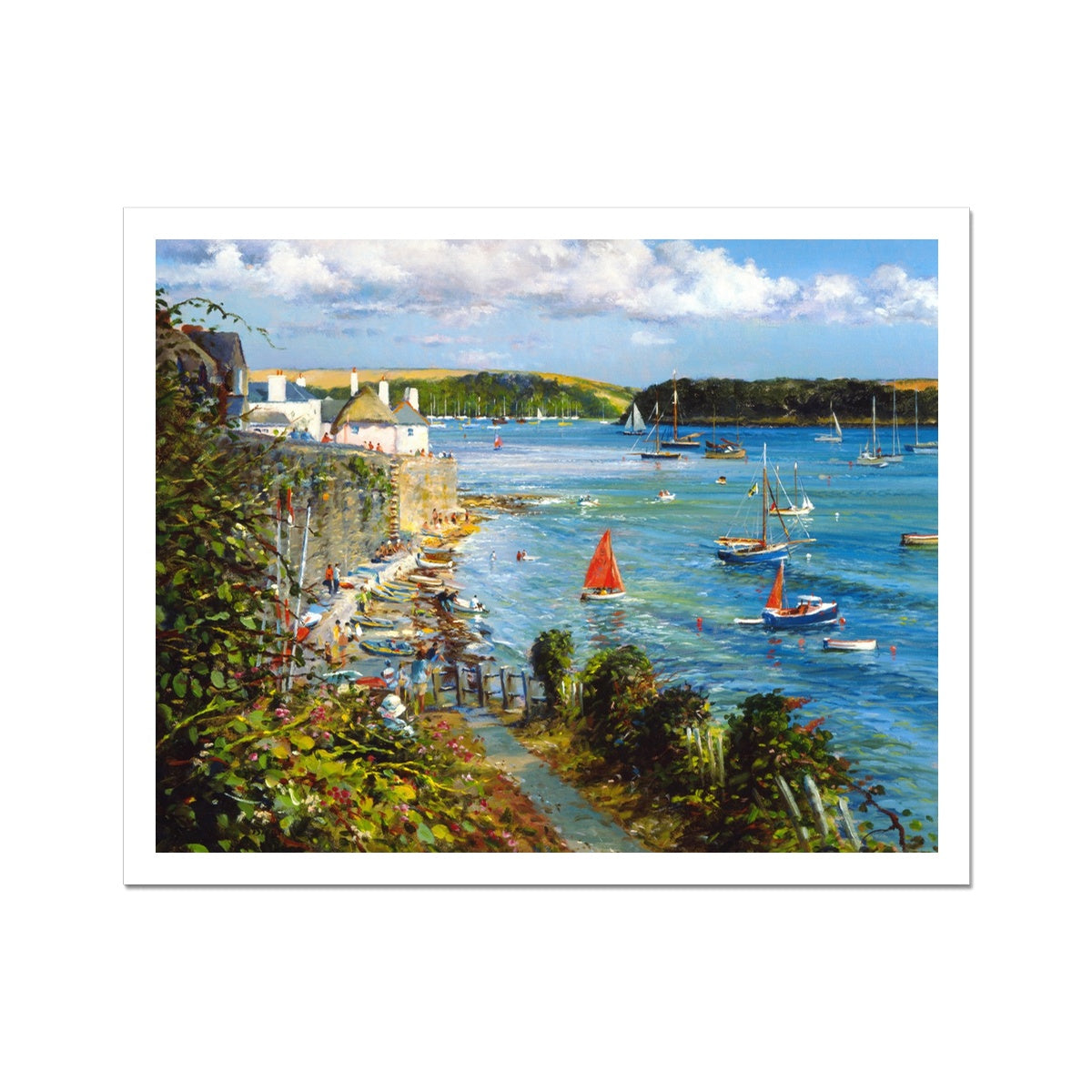 Ted Dyer Fine Art Print. Open Edition Cornish Art Print. 'Wild Flowers and Blue Watres, St Mawes'. Cornwall Art Gallery