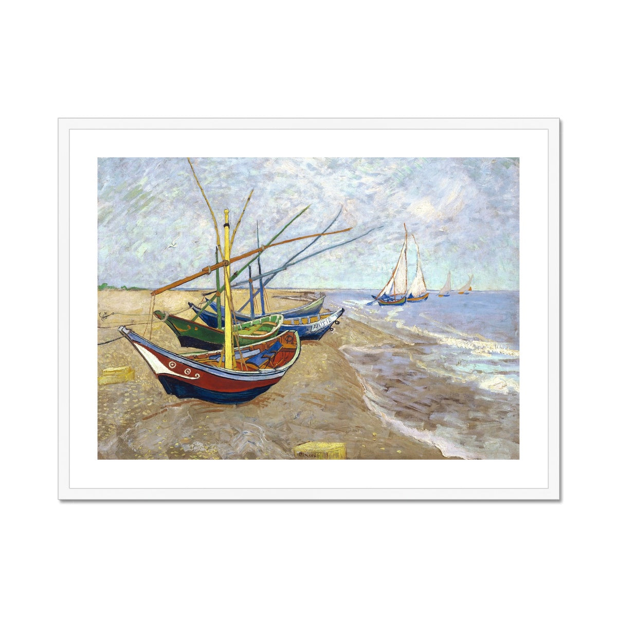 Vincent Van Gogh Framed Open Edition Art Print. &#39;Barques aux Saintes-Maries&#39;. Art Gallery Historic Art