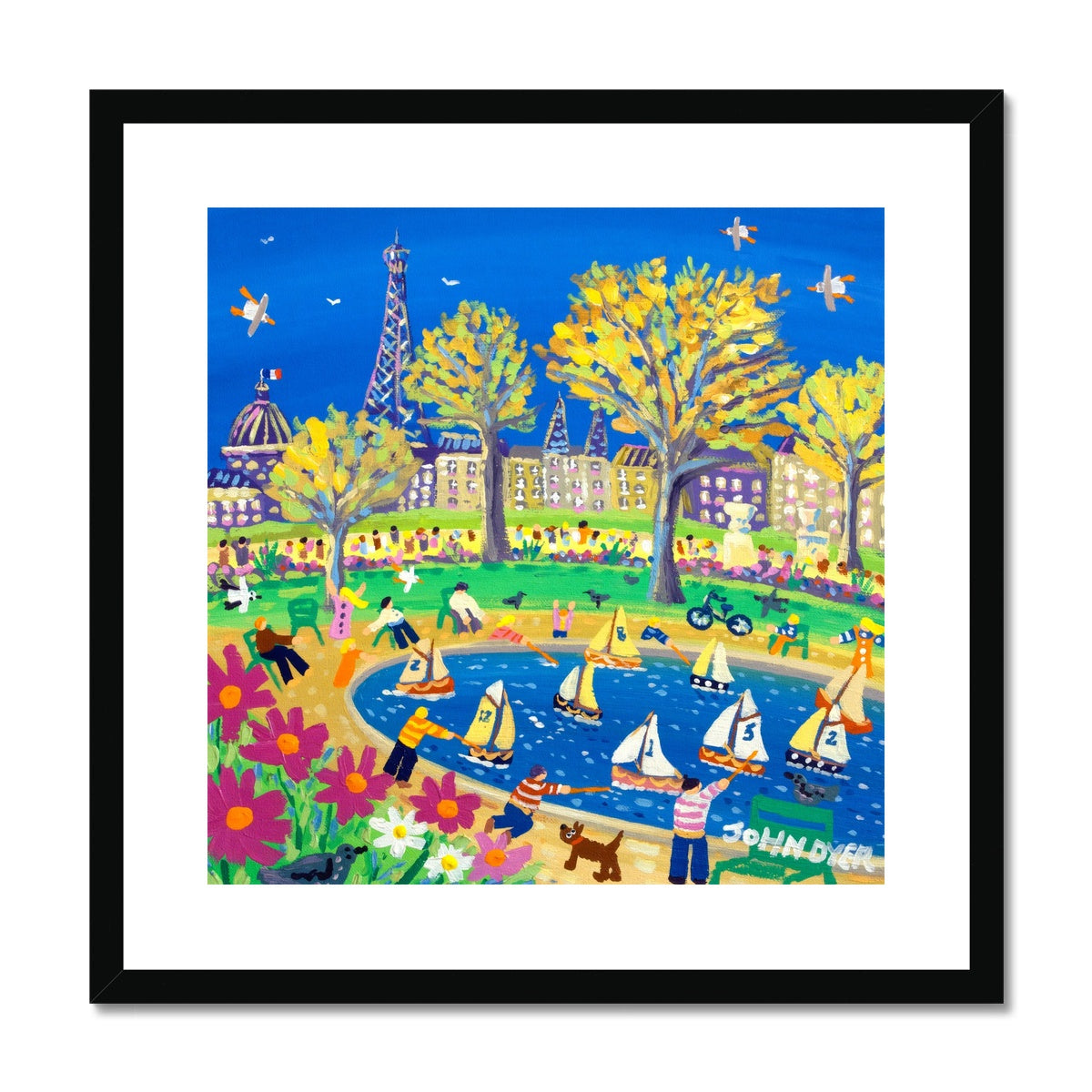 John Dyer Framed Open Edition City Fine Art Print. &#39;Sunday Afternoon in the Park, Paris, France&#39;. French Art Gallery