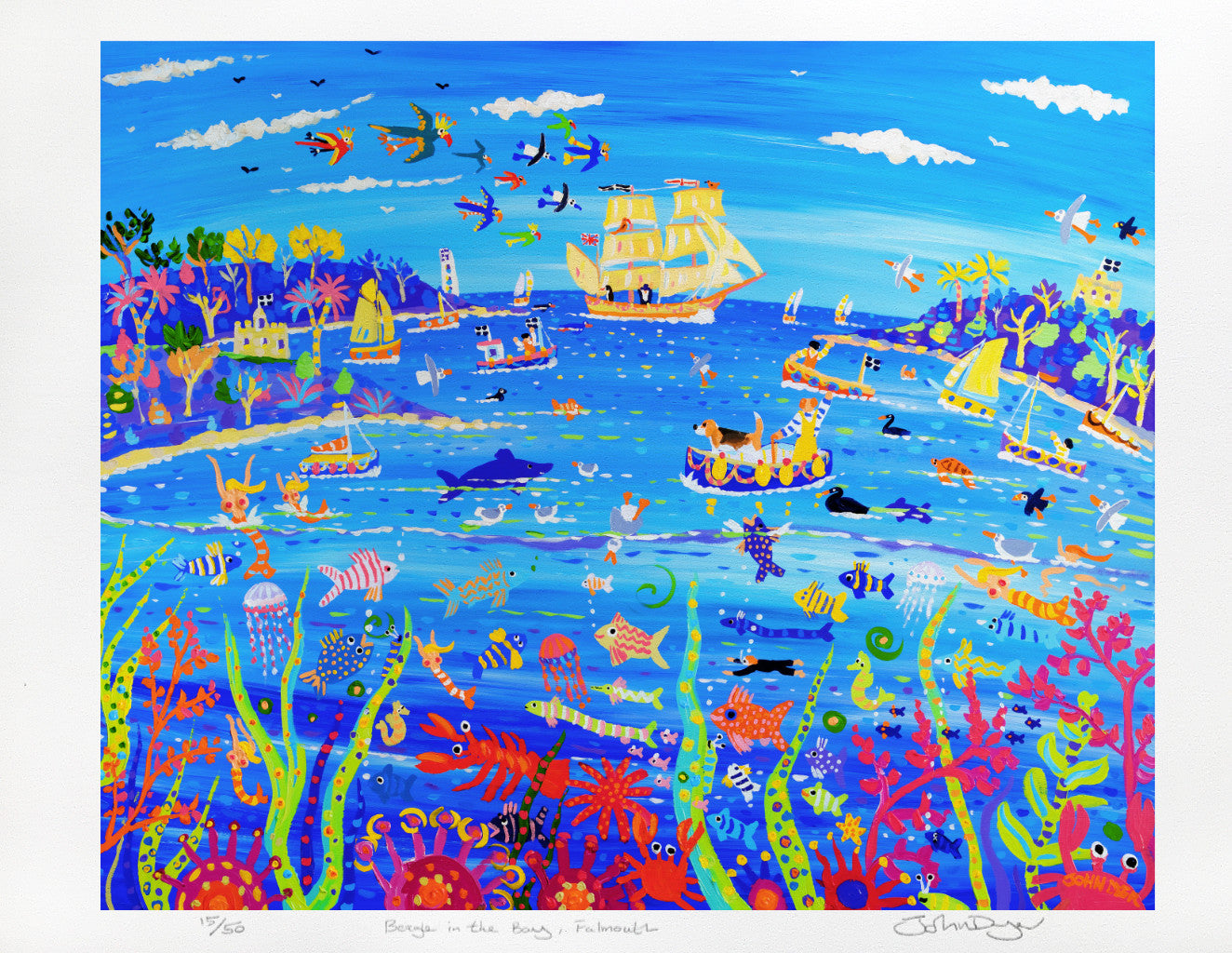 Limited Edition Print. 'Beagle in the Bay, Falmouth' by Cornish Artist John Dyer. Cornwall Art Gallery Print