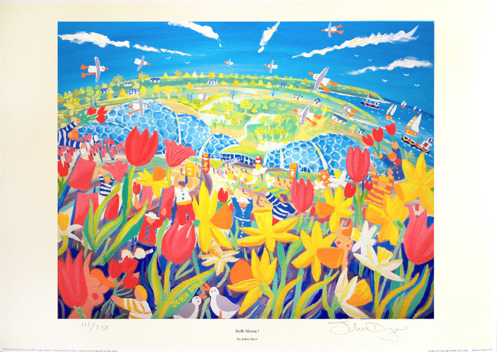Eden Project Official Signed Limited Print by Cornish Artist John Dyer. 'Bulb Mania! The Eden Project'. Cornwall Art Gallery Print