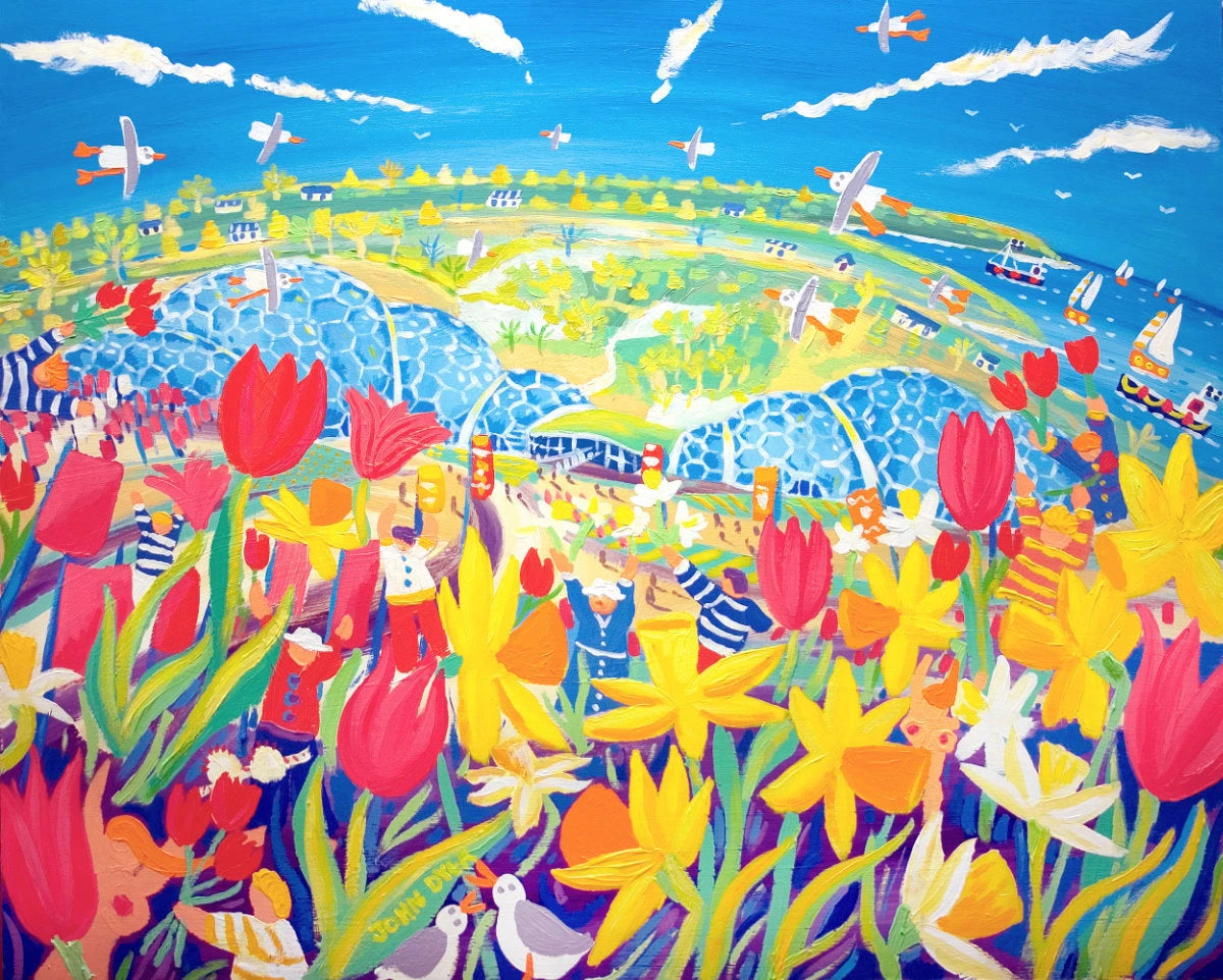 Eden Project Garden Official Signed Limited Print by Cornish Artist John Dyer. 'Bulb Mania! The Eden Project'. Cornwall Art Gallery Print John Dyer